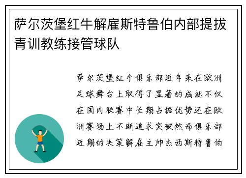 萨尔茨堡红牛解雇斯特鲁伯内部提拔青训教练接管球队